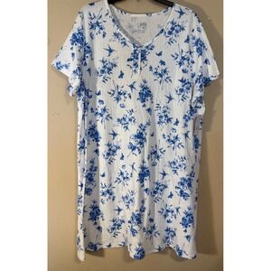 Croft & Barrow Nightgown Women XXL Blue White Floral Hummingbird Sleep Shirt NEW